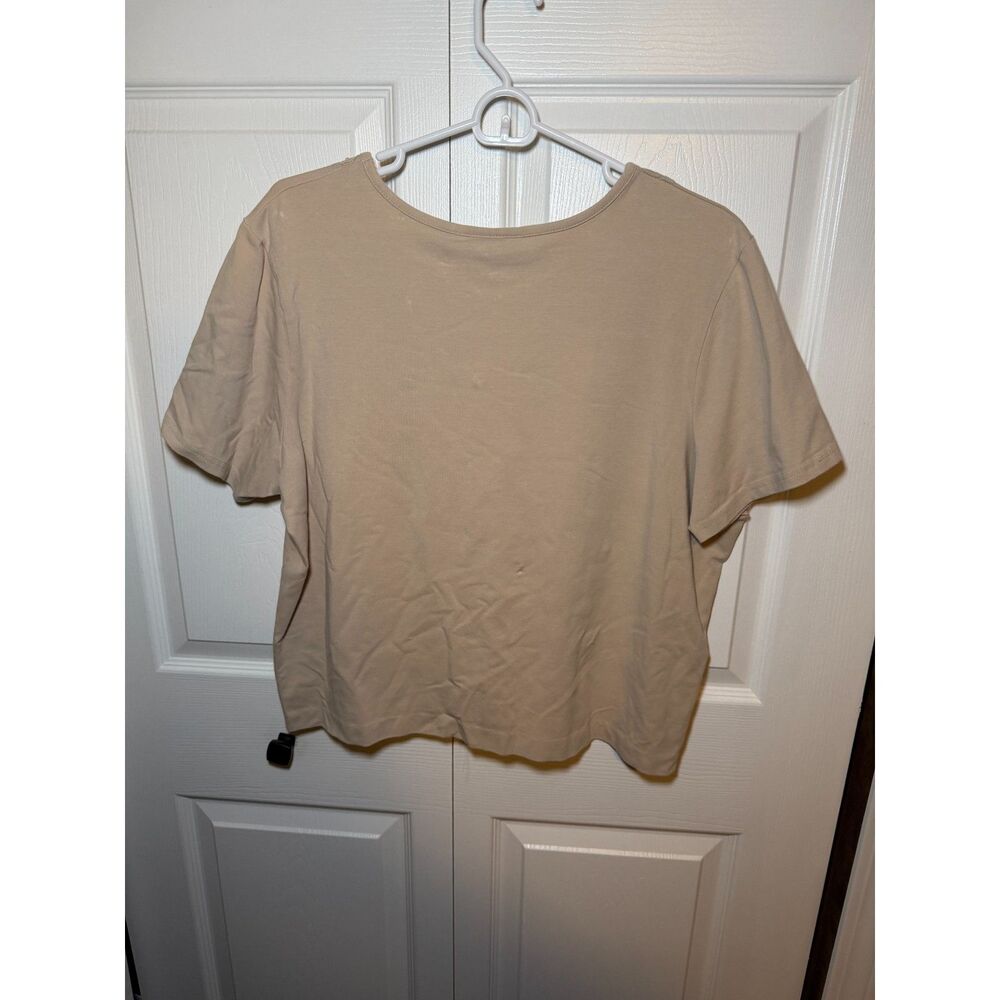 Susan Graver Women’s XL Tan Beige Lace Crochet V-Neck Short Sleeve Top 1852